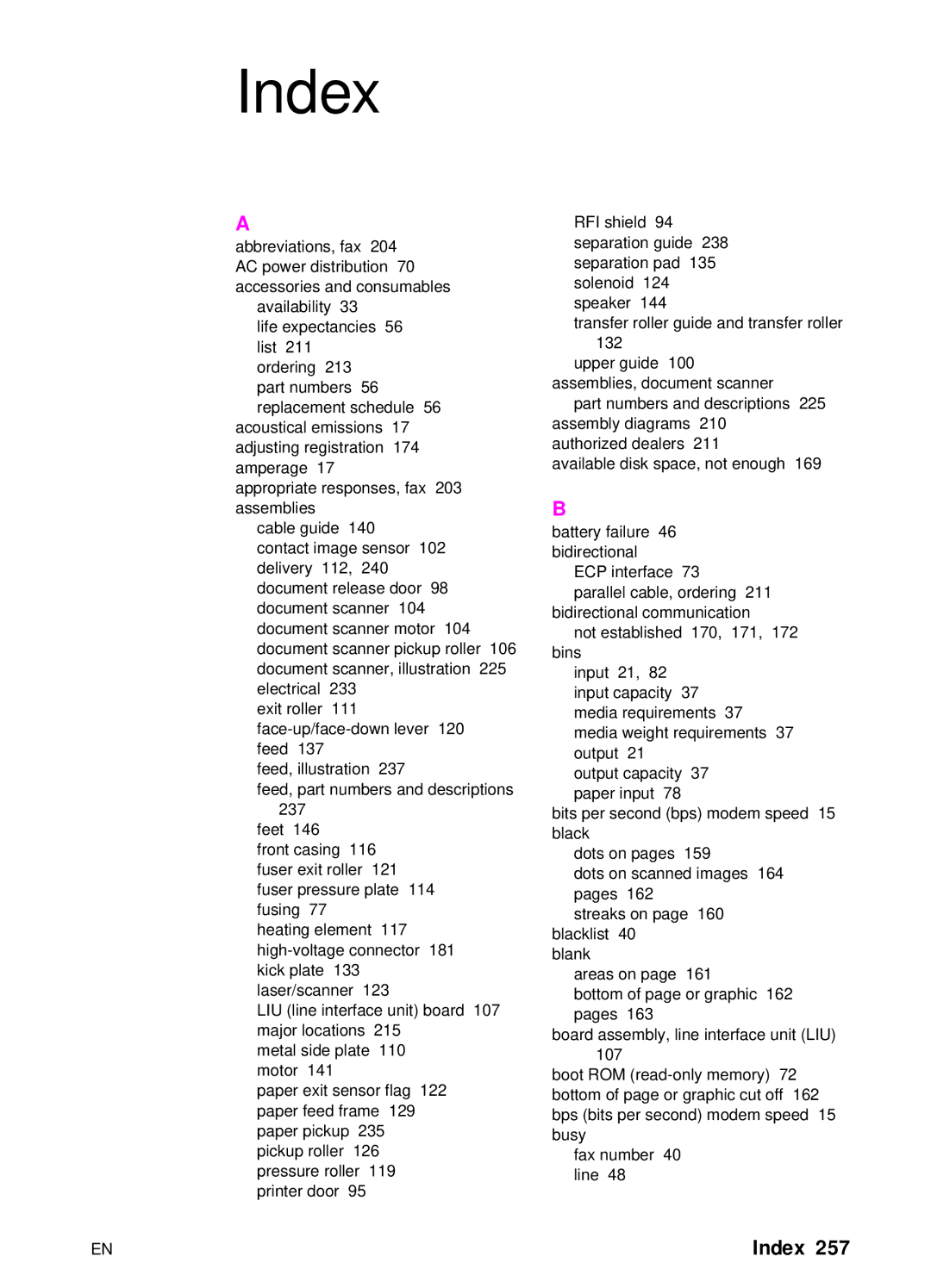 HP 3150, 3100 manual Index 