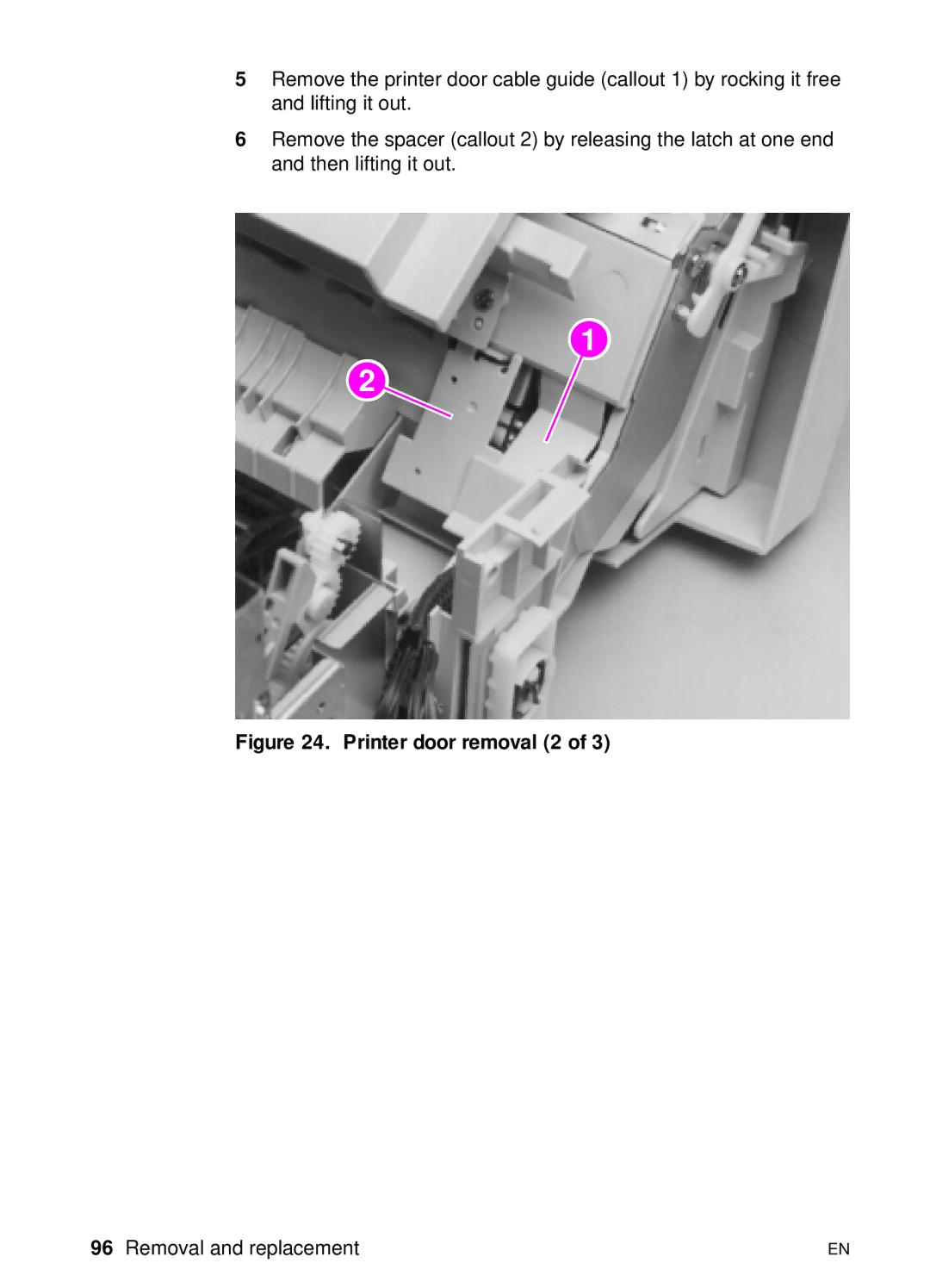 HP 3100, 3150 manual Printer door removal 2 