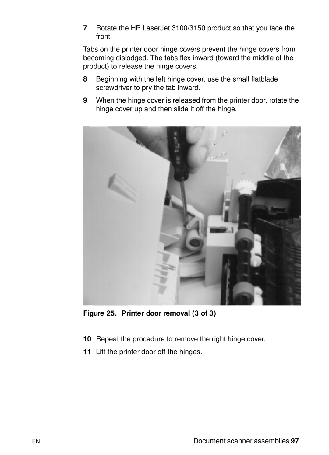 HP 3150, 3100 manual Printer door removal 3 