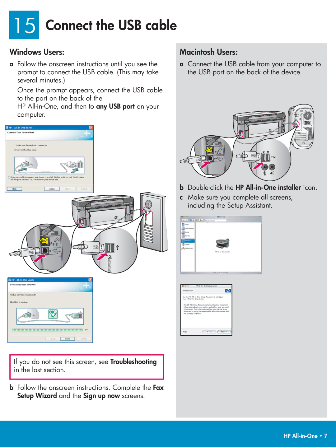 HP 3100 manual Connect the USB cable 