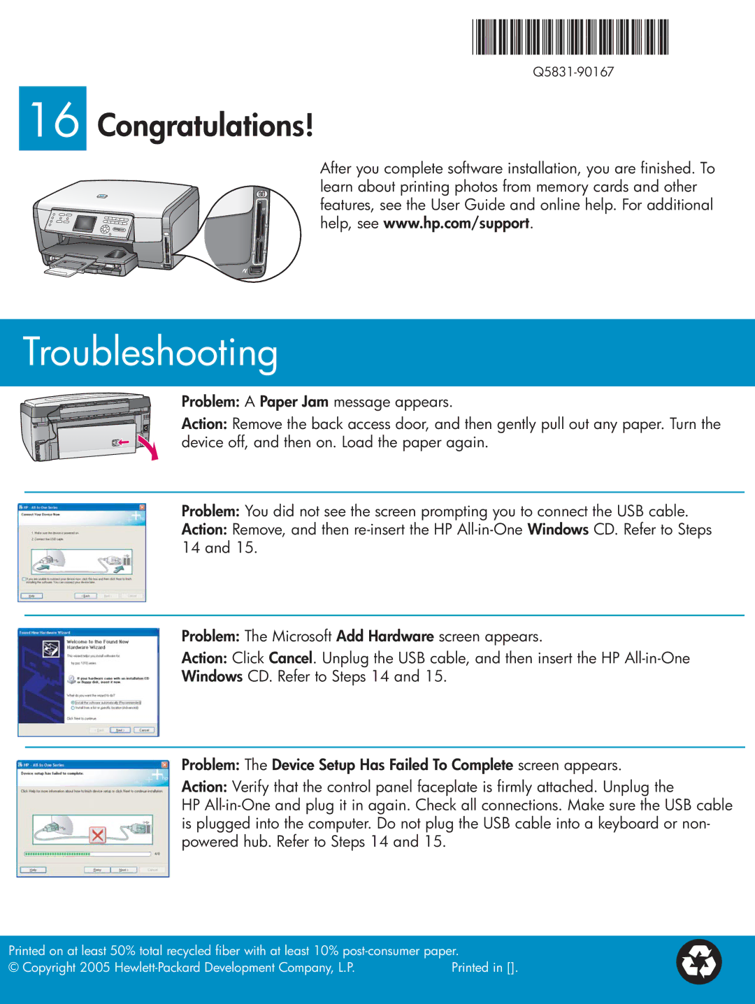 HP 3100 manual Troubleshooting, Congratulations 