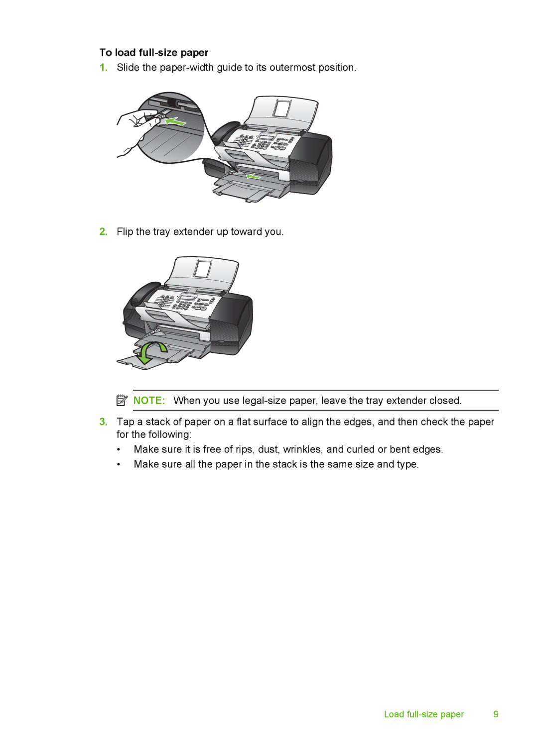 HP 3100 manual To load full-size paper 