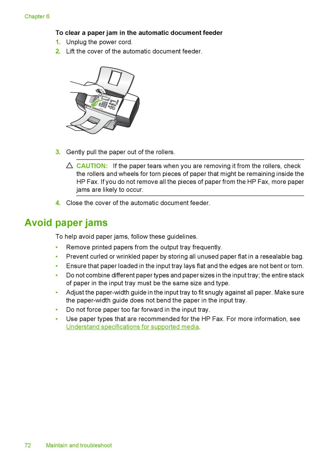 HP 3100 manual Avoid paper jams, To clear a paper jam in the automatic document feeder 