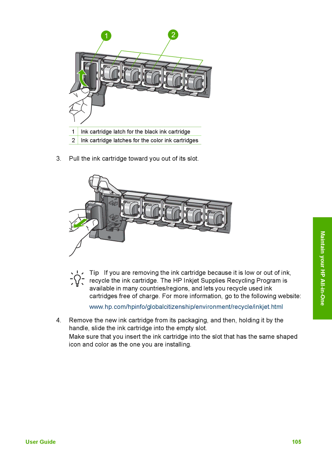 HP 3100 manual Pull the ink cartridge toward you out of its slot 