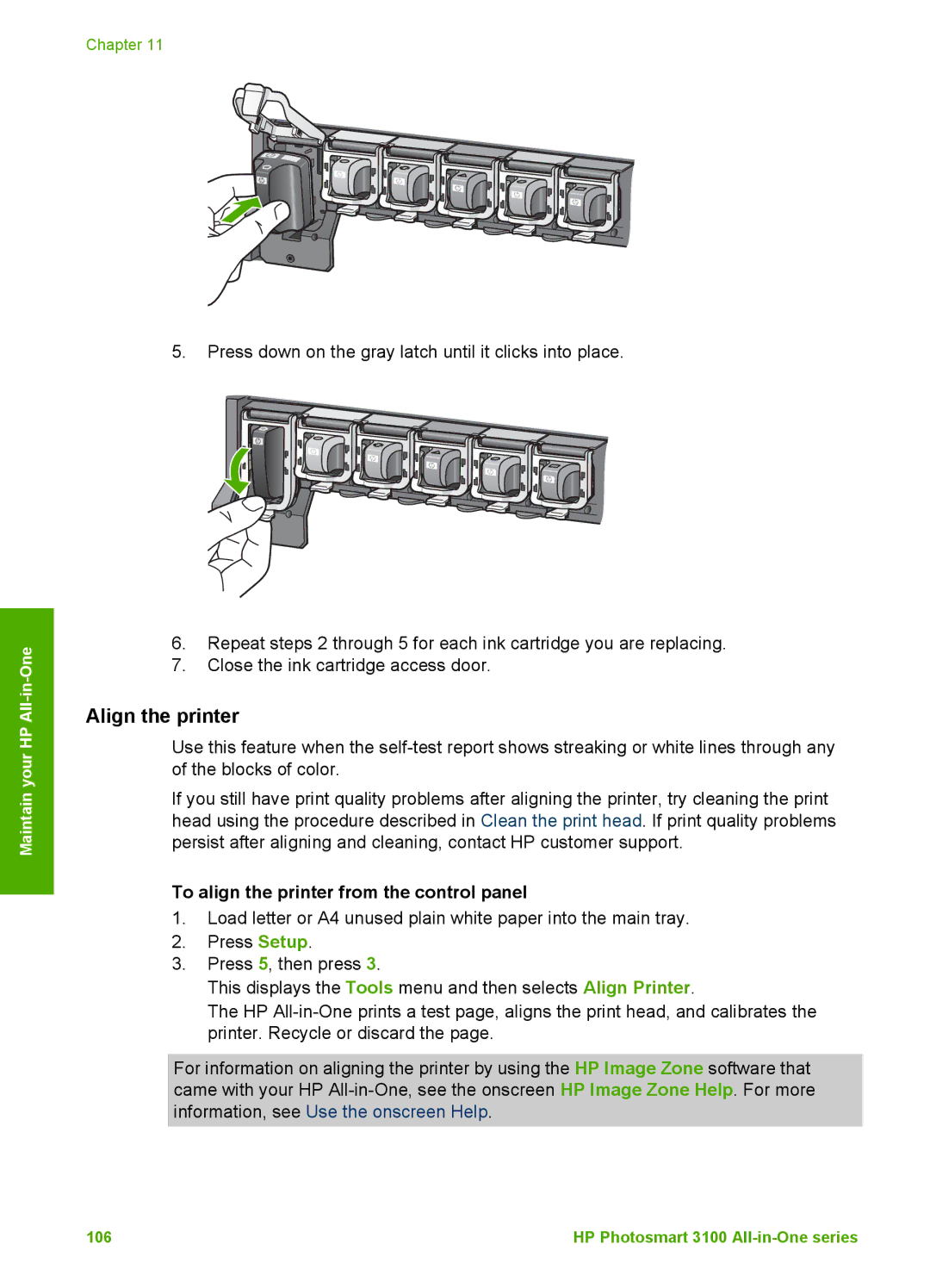 HP 3100 manual Align the printer, To align the printer from the control panel 