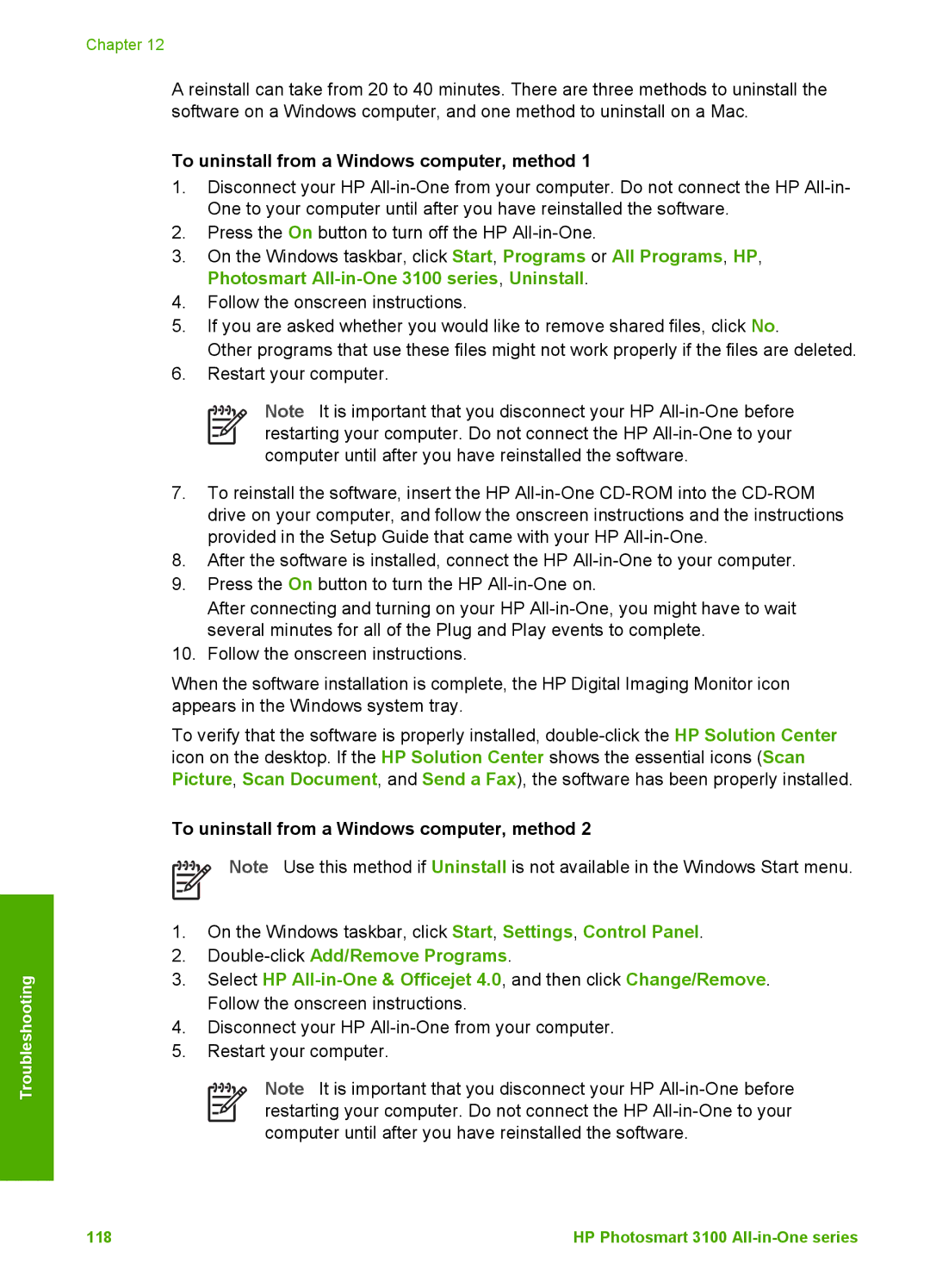 HP 3100 manual To uninstall from a Windows computer, method 