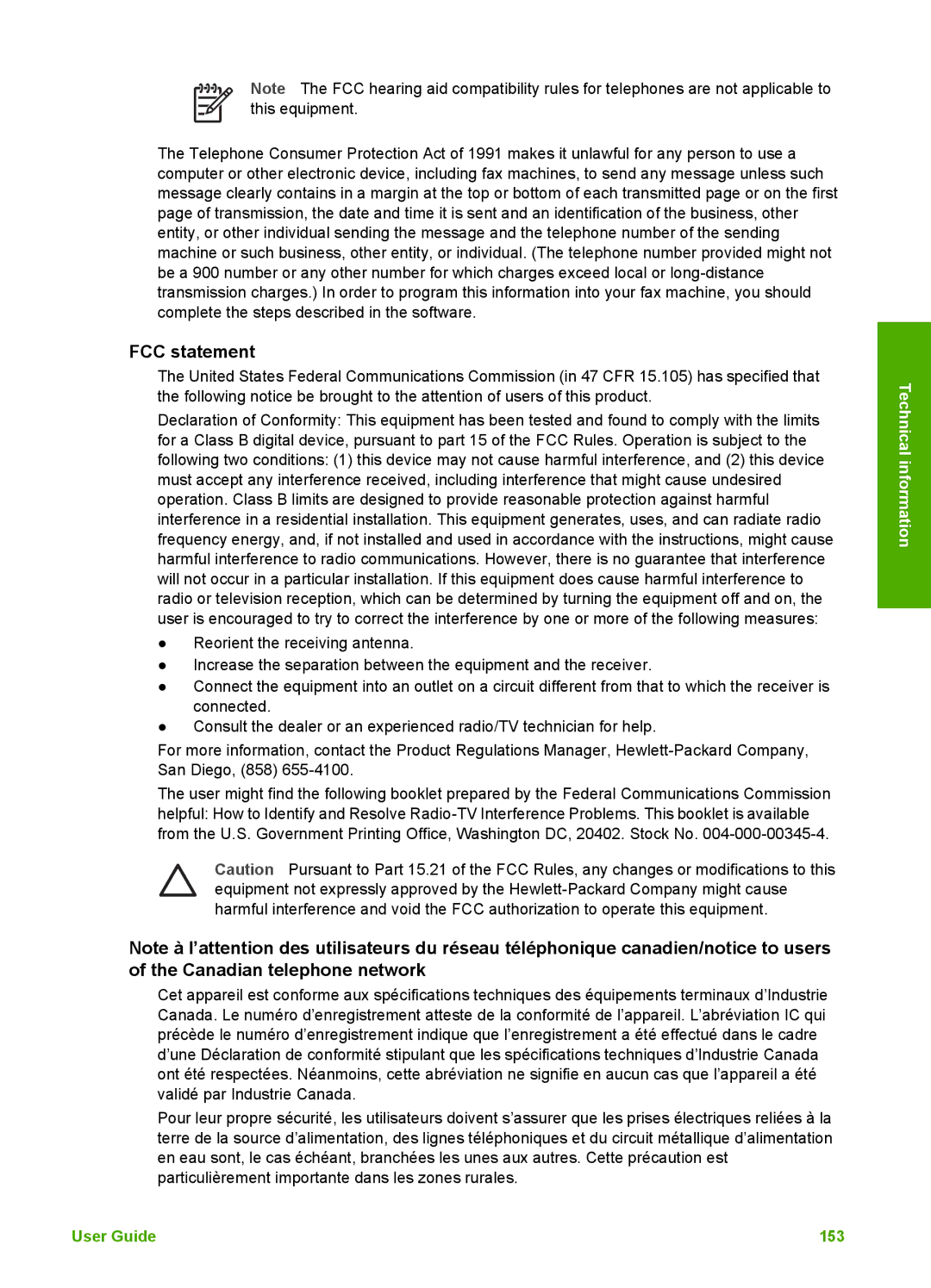 HP 3100 manual FCC statement 