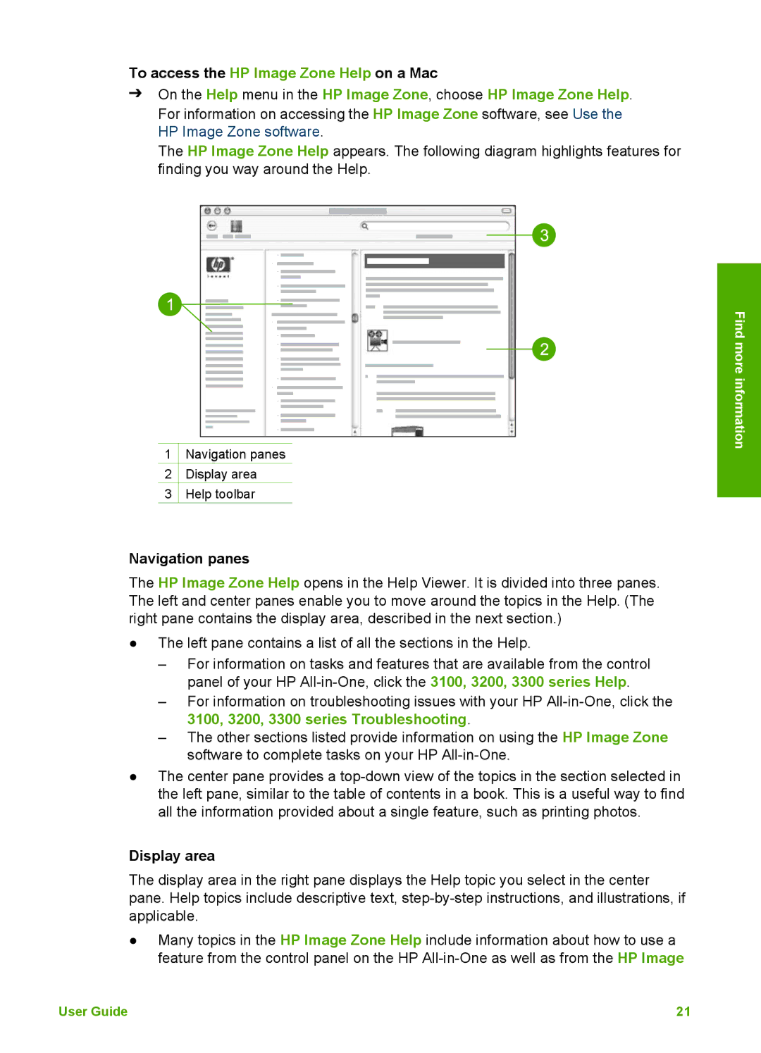 HP 3100 manual To access the HP Image Zone Help on a Mac, Navigation panes 