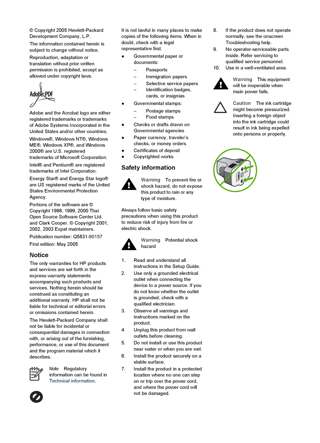 HP 3100 manual Safety information 