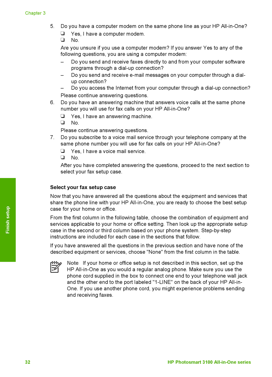 HP 3100 manual Select your fax setup case 