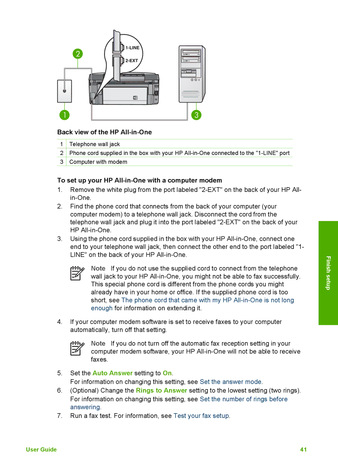 HP 3100 manual To set up your HP All-in-One with a computer modem 