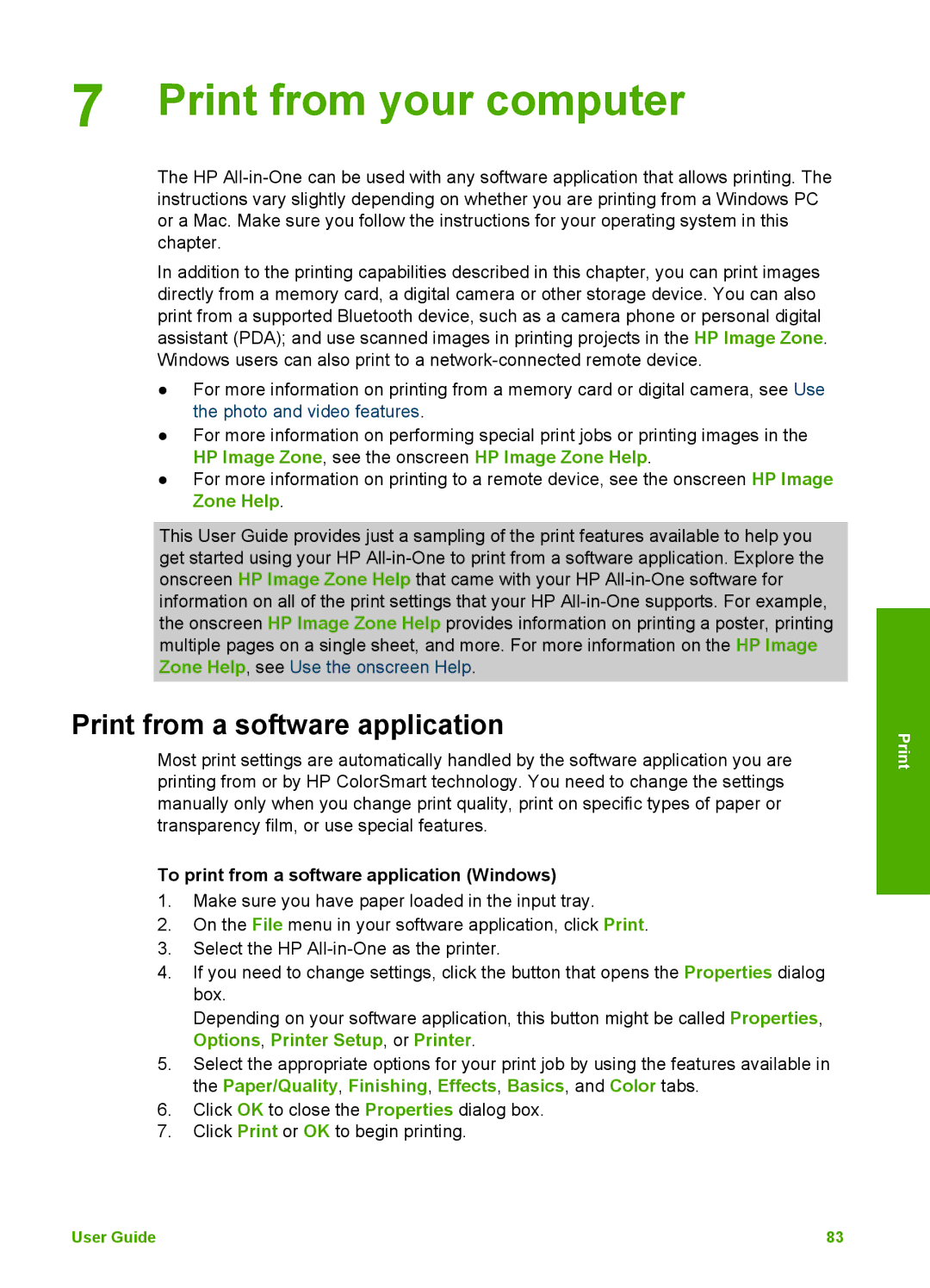 HP 3100 manual Print from your computer, Print from a software application, To print from a software application Windows 