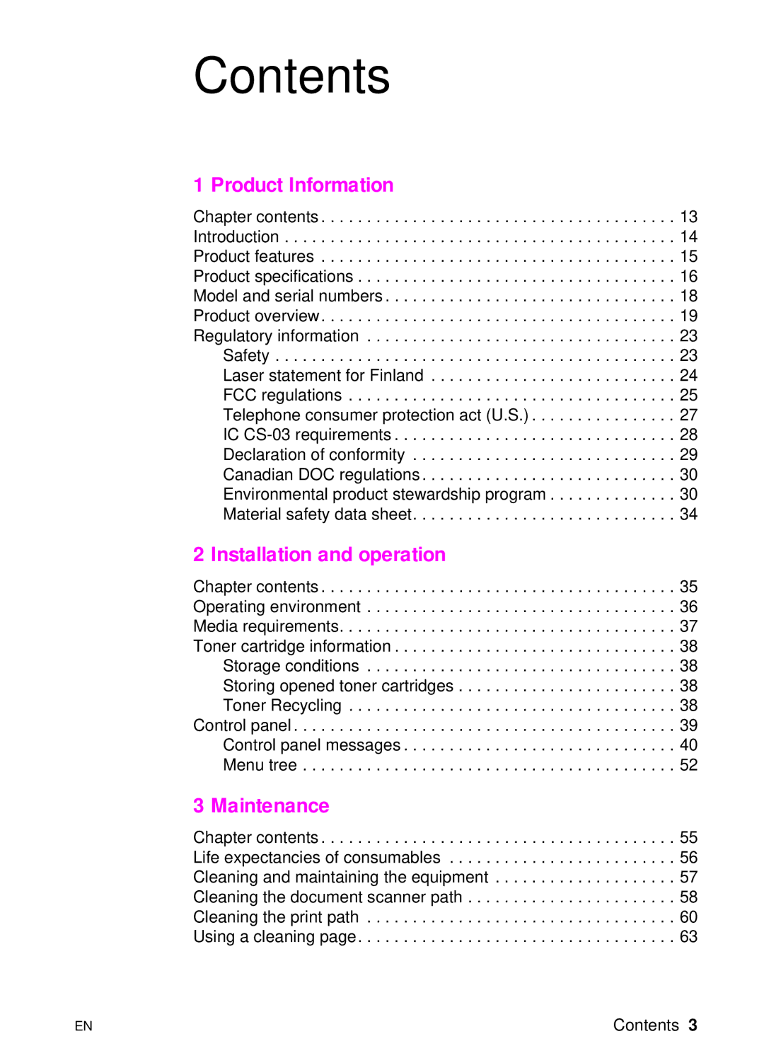 HP 3100 manual Contents 