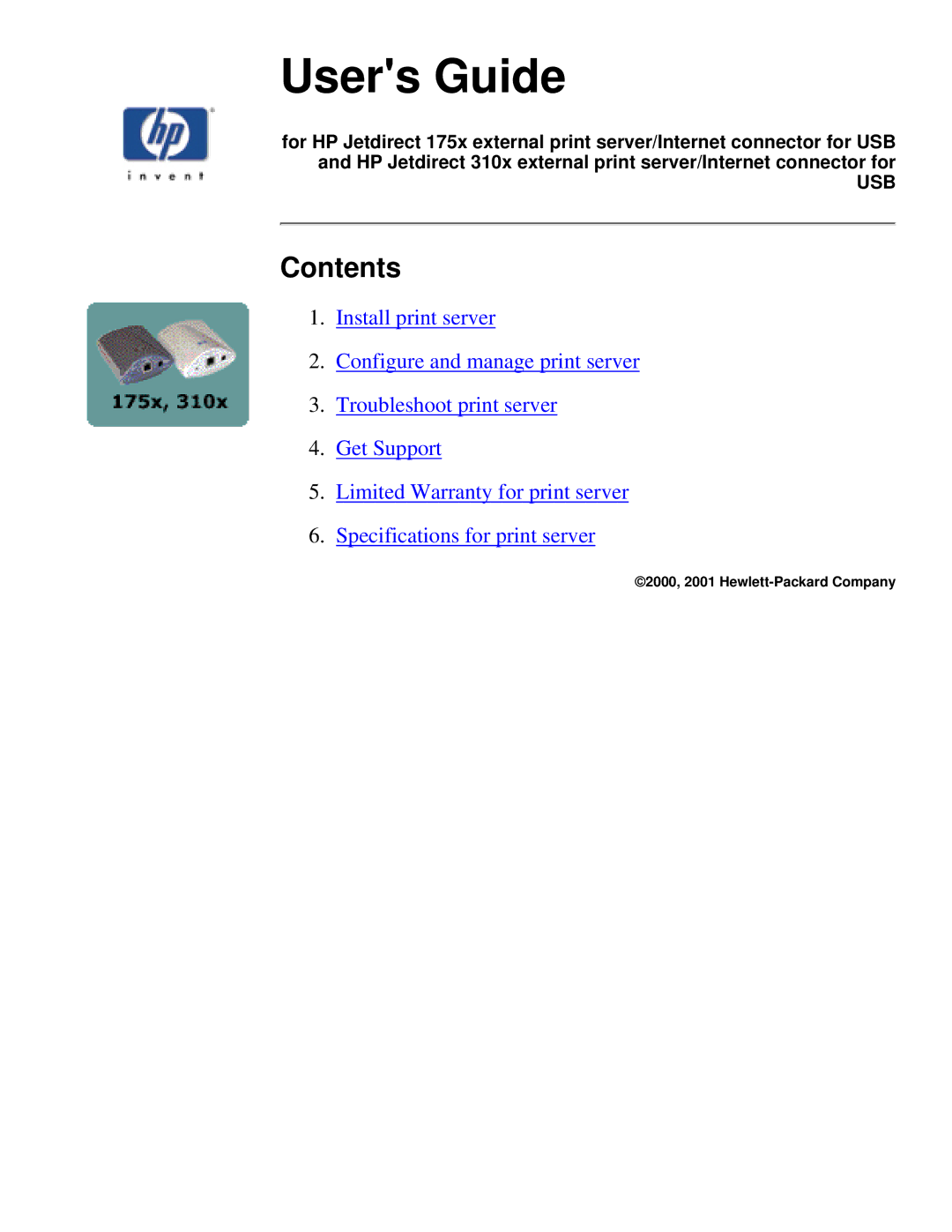 HP 175X, 310X manual Users Guide, Contents 