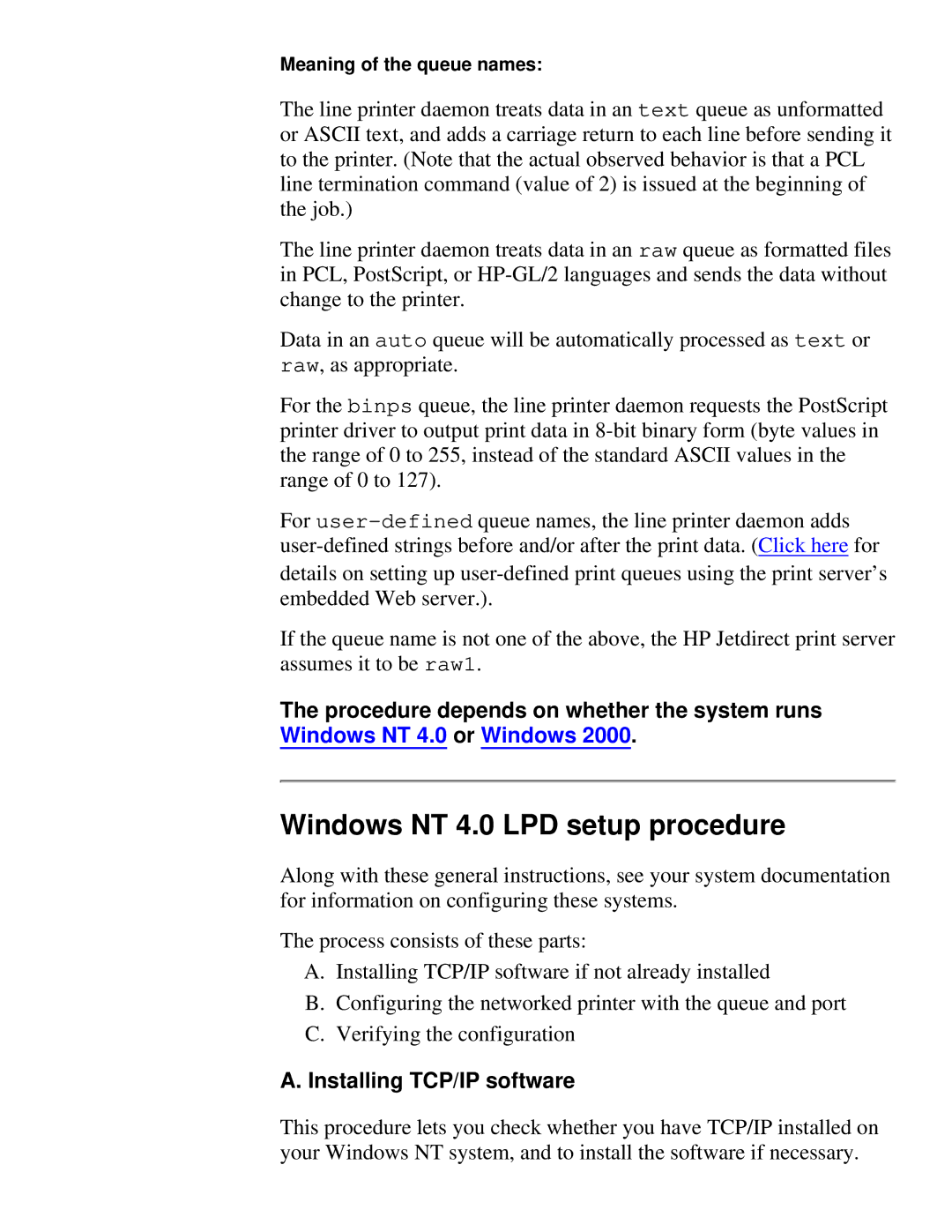 HP 310X, 175X manual Windows NT 4.0 LPD setup procedure, Installing TCP/IP software 