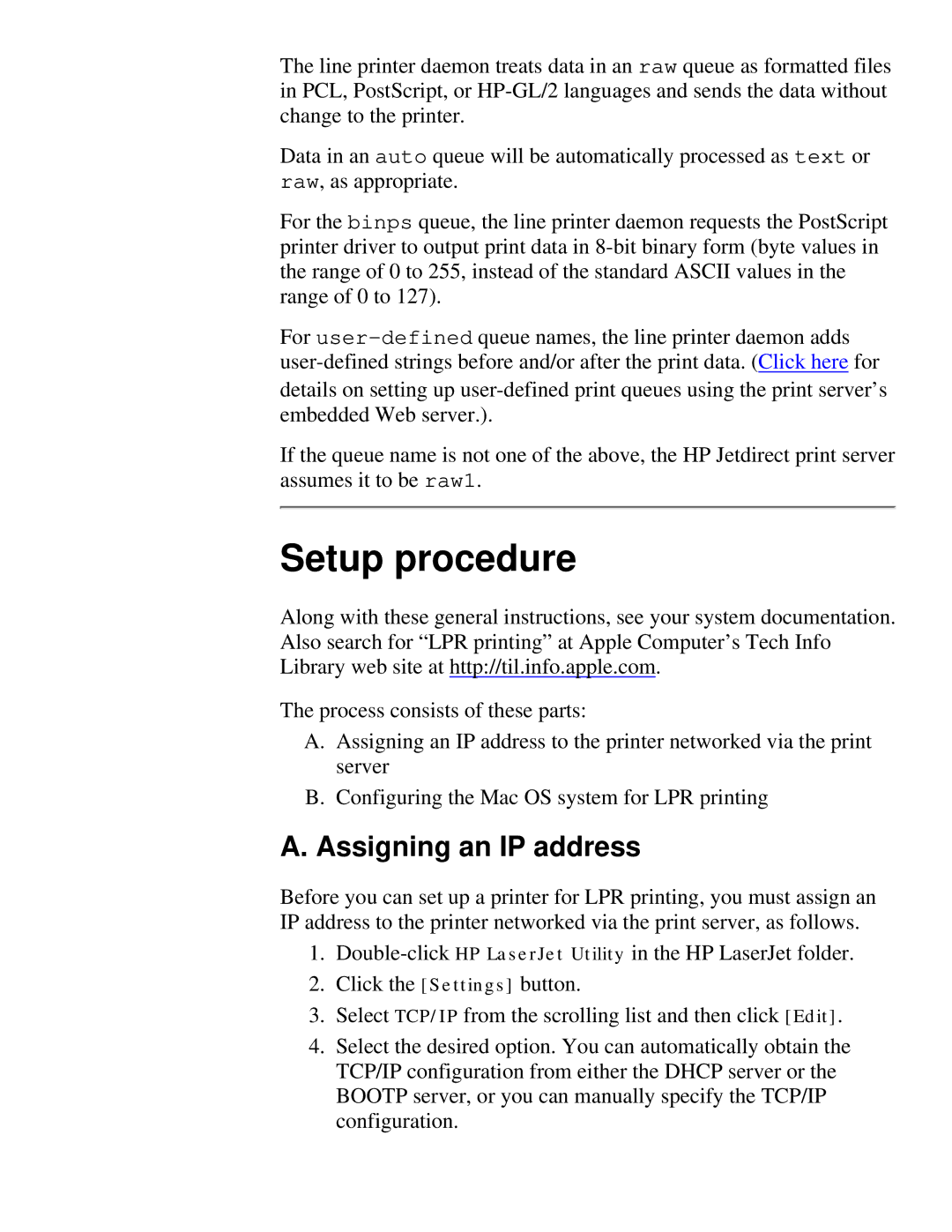 HP 175X, 310X manual Setup procedure, Assigning an IP address 