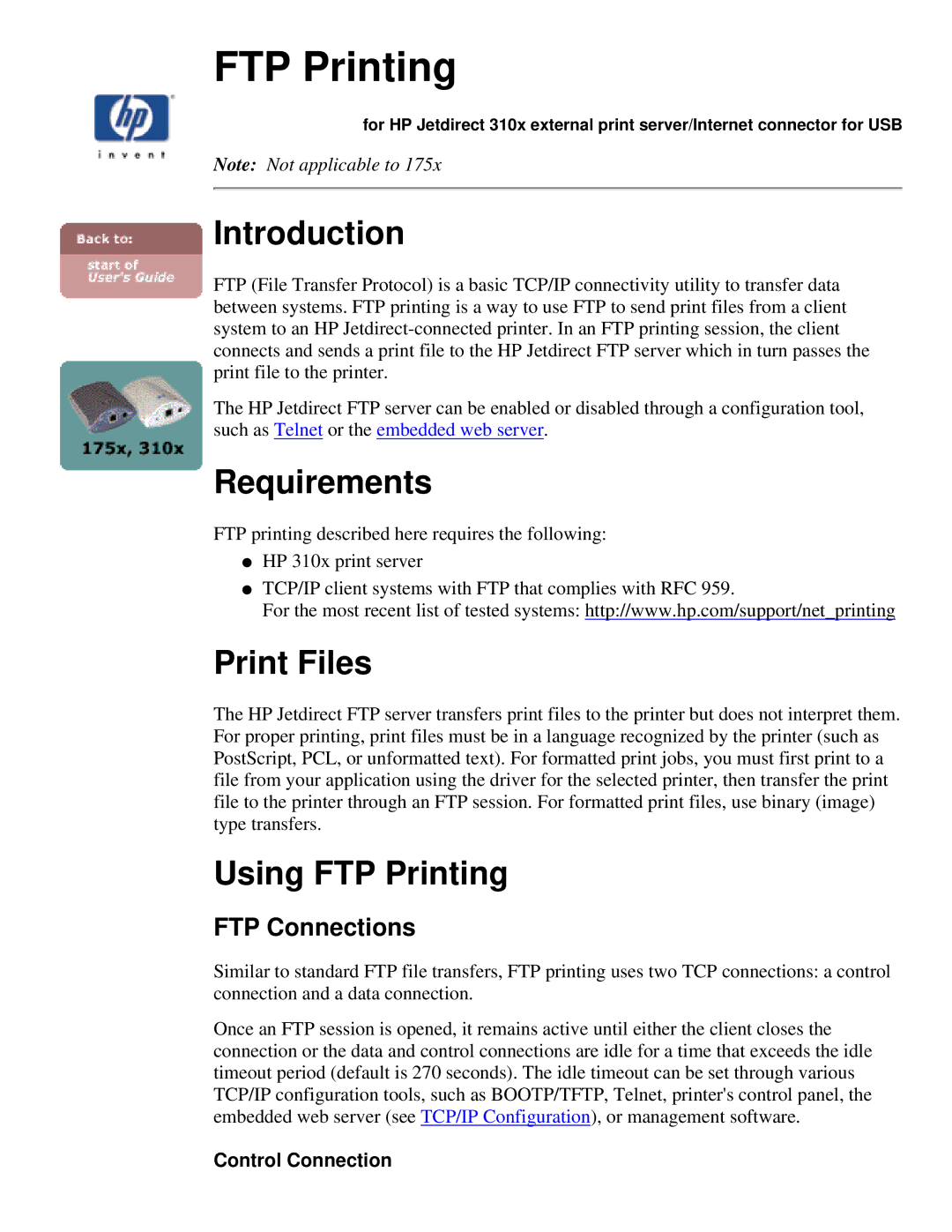 HP 175X, 310X manual FTP Printing 