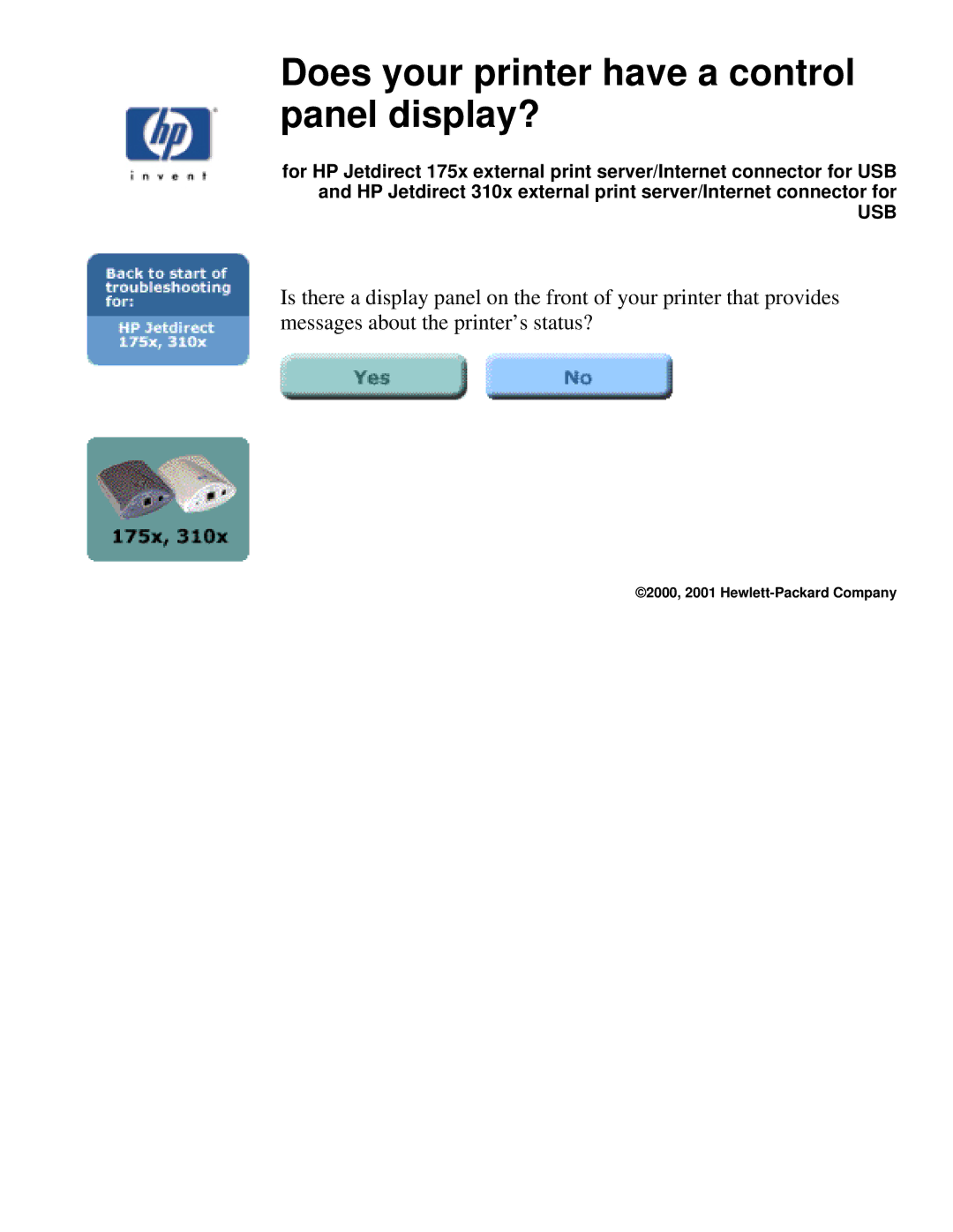 HP 175X, 310X manual Does your printer have a control panel display? 