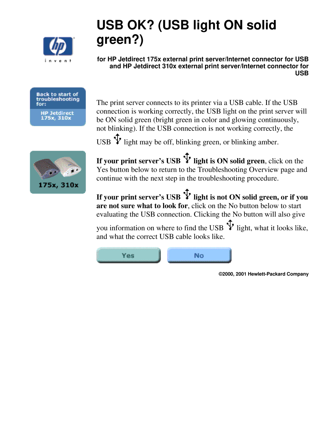 HP 310X, 175X manual USB OK? USB light on solid green? 