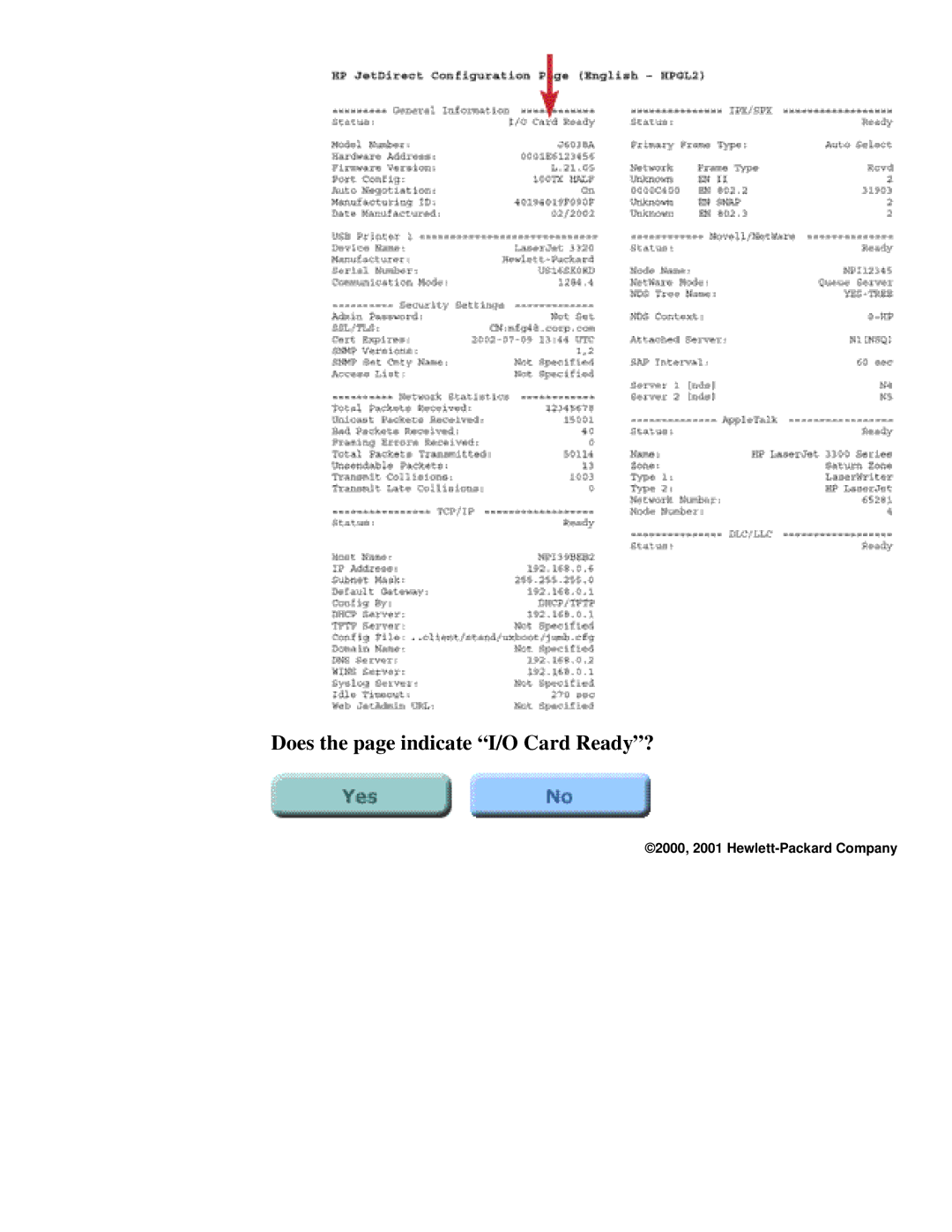 HP 175X, 310X manual Does the page indicate I/O Card Ready? 