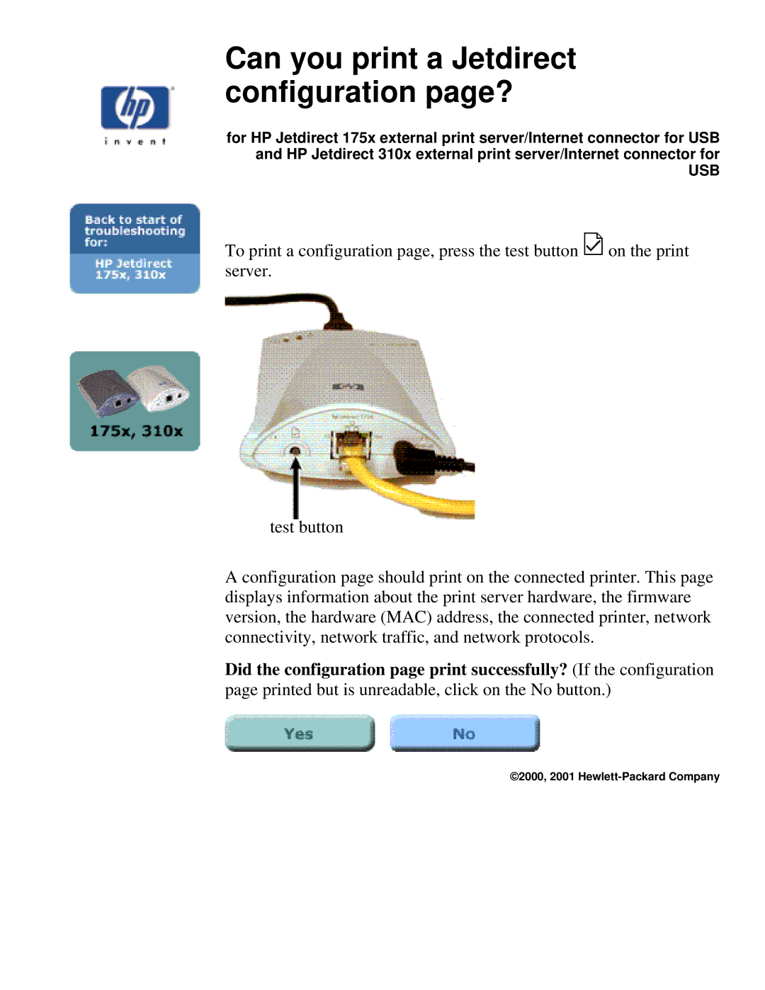 HP 175X, 310X manual Can you print a Jetdirect configuration page? 