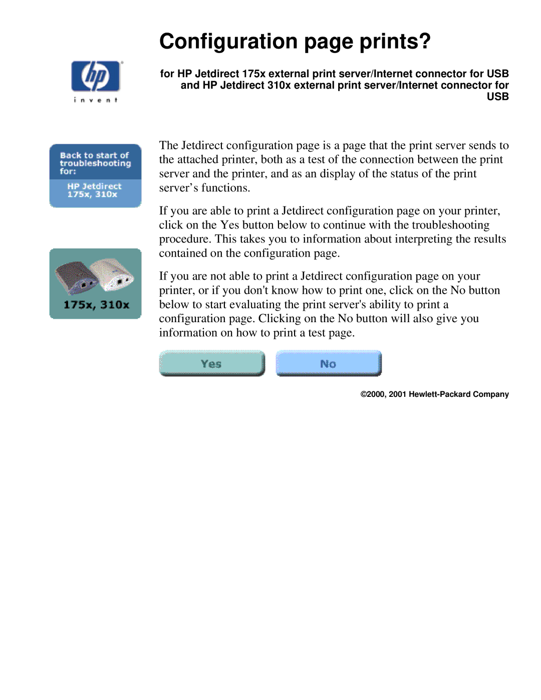 HP 310X, 175X manual Configuration page prints? 