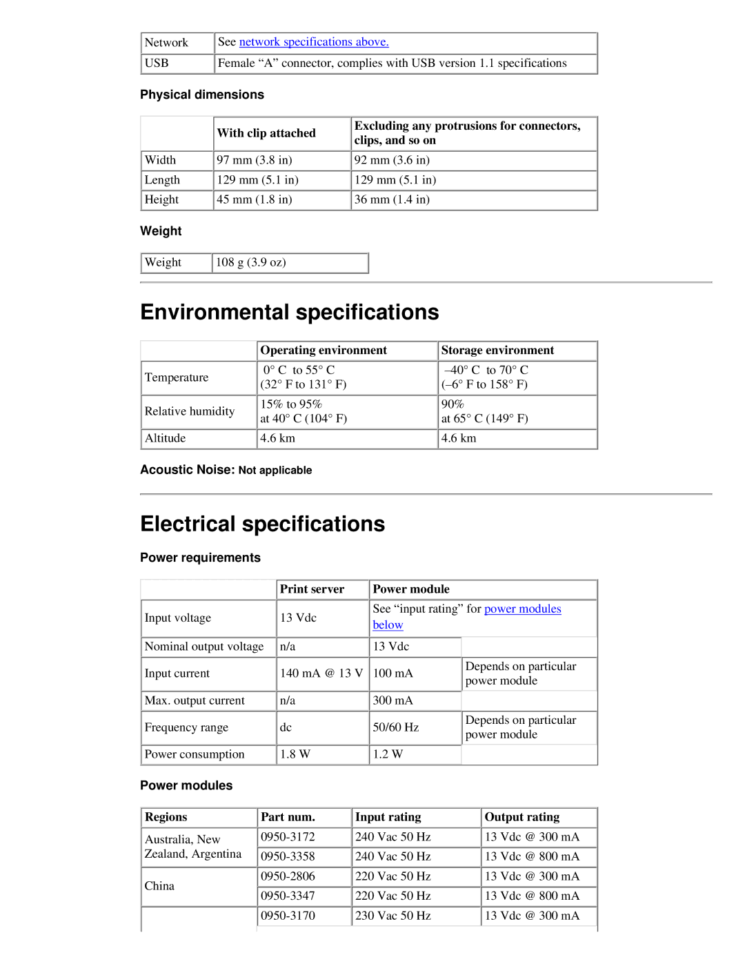 HP 175X, 310X manual Environmental specifications, Electrical specifications 