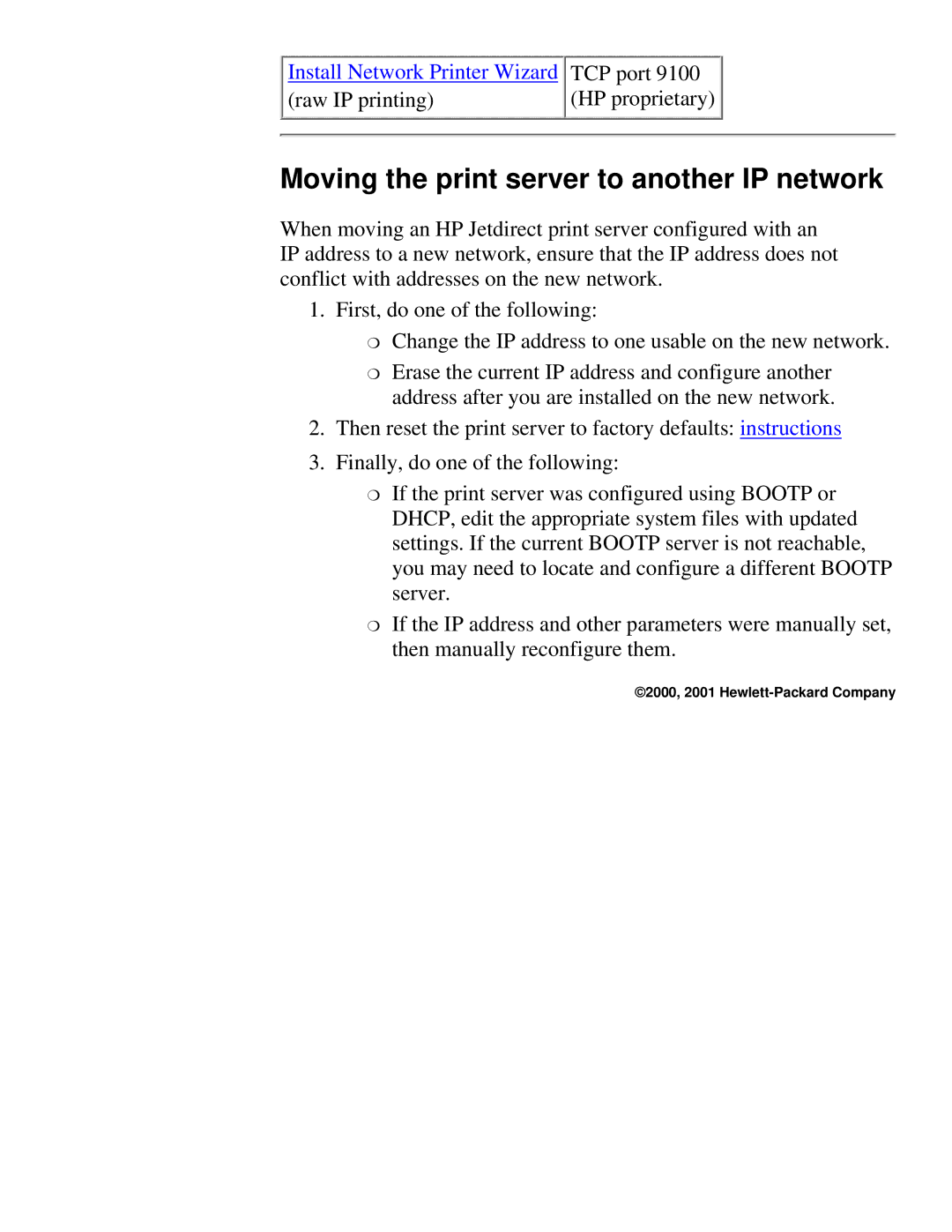 HP 310X, 175X manual Moving the print server to another IP network 