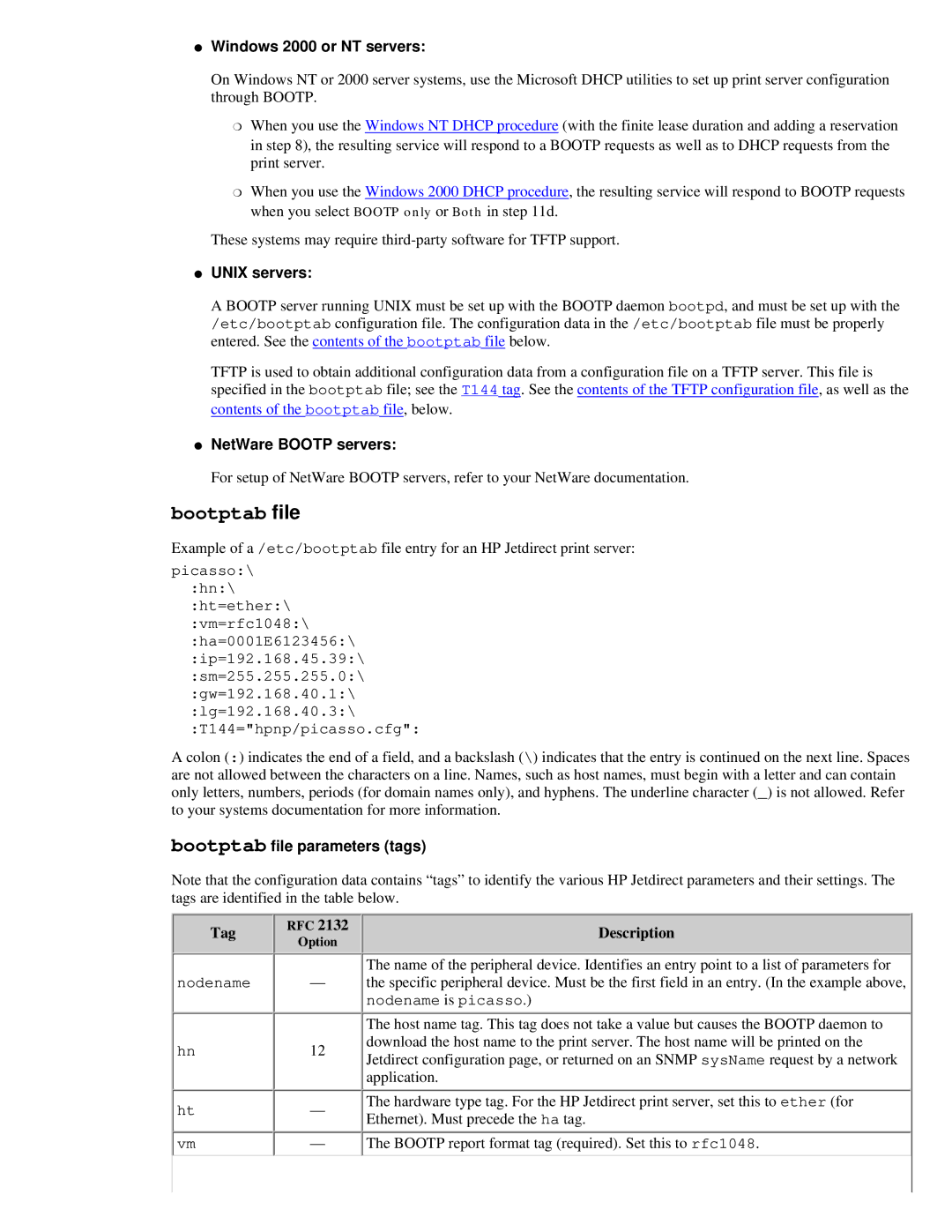 HP 310X, 175X manual Bootptab file 