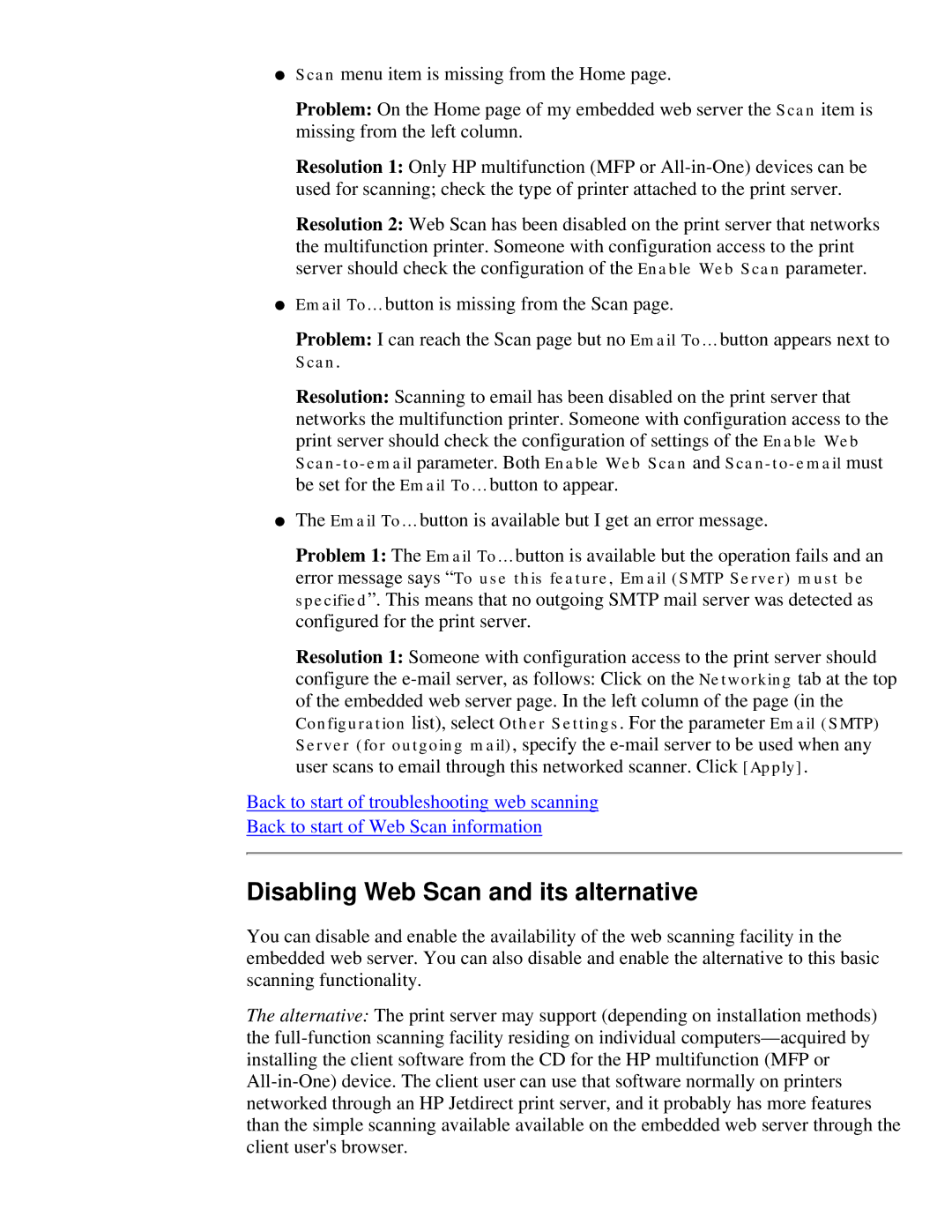 HP 175X, 310X manual Disabling Web Scan and its alternative 