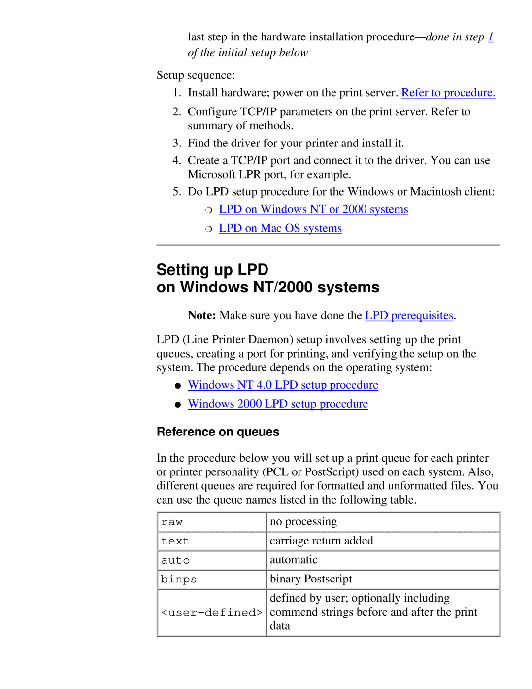 HP 175X, 310X manual Setting up LPD On Windows NT/2000 systems, Reference on queues 