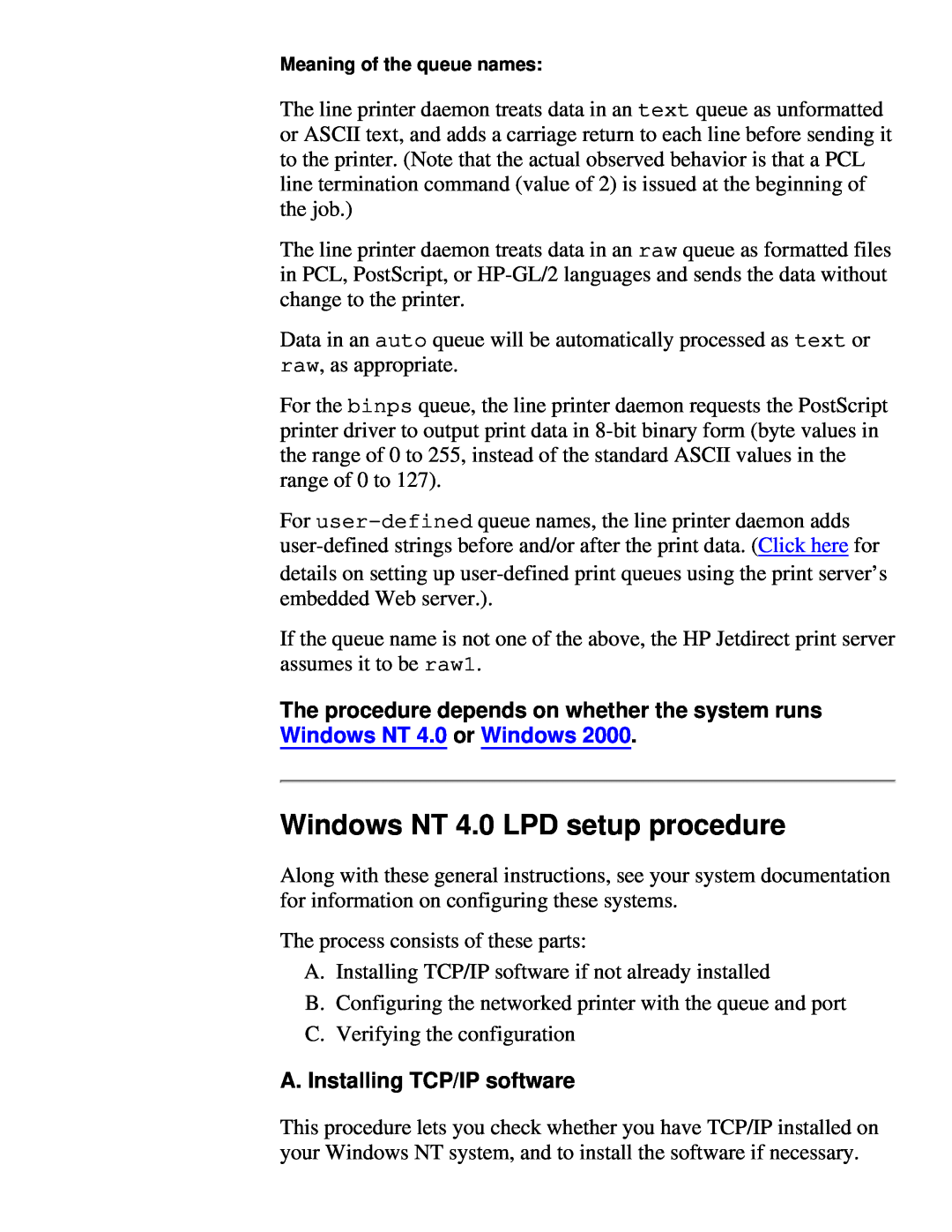 HP 310X, 175X manual Windows NT 4.0 LPD setup procedure, A. Installing TCP/IP software 