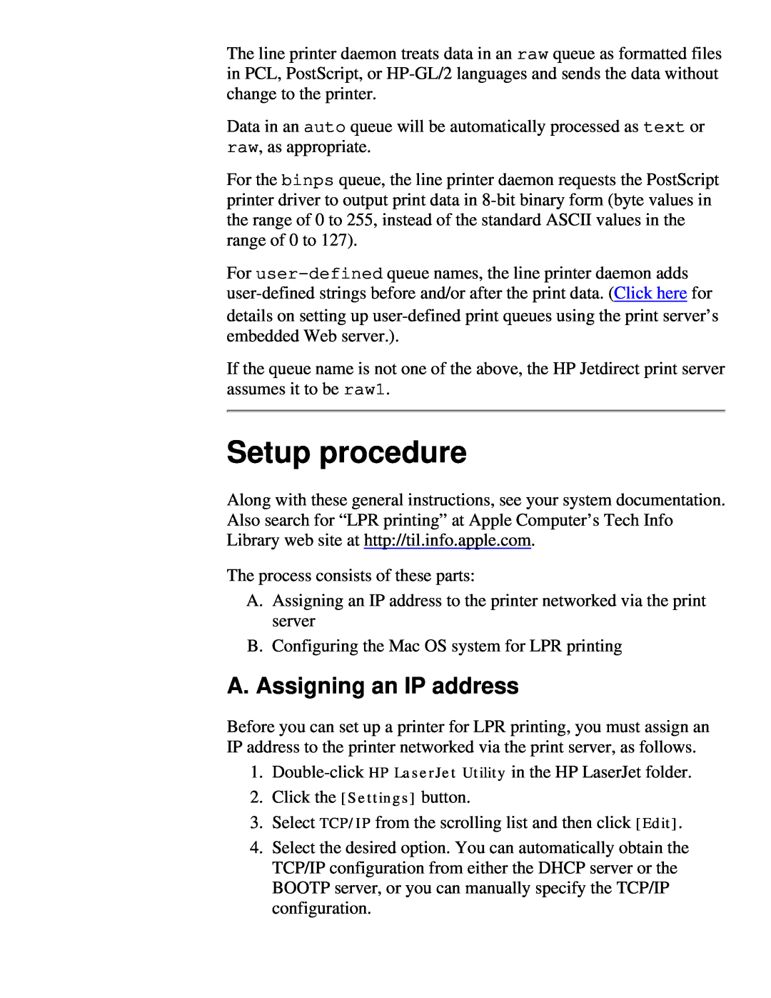 HP 175X, 310X manual Setup procedure, A. Assigning an IP address 