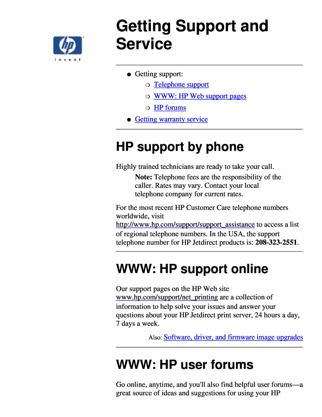 HP 175X, 310X manual Getting Support and Service, HP support by phone, WWW HP support online, WWW HP user forums 
