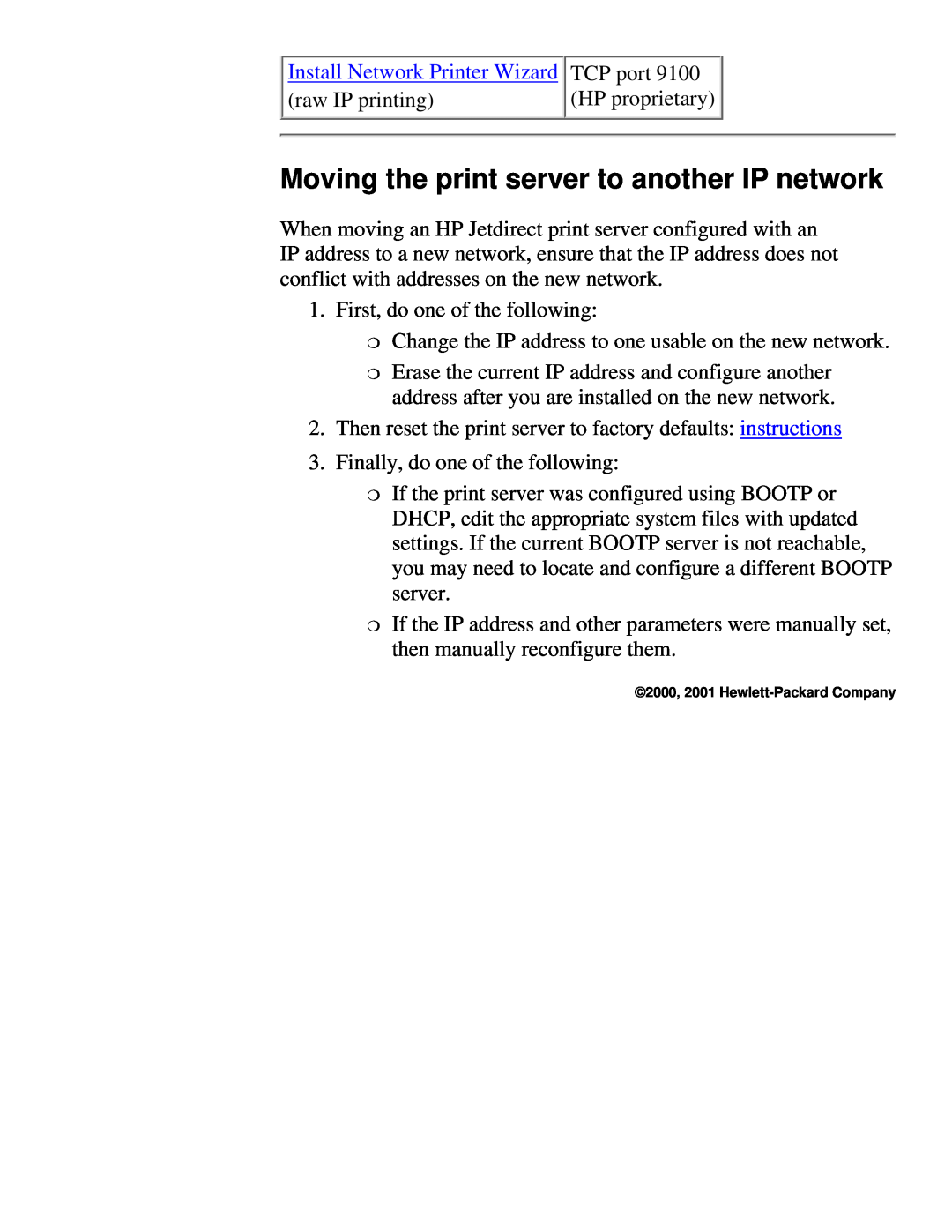 HP 310X, 175X manual Moving the print server to another IP network, Install Network Printer Wizard 