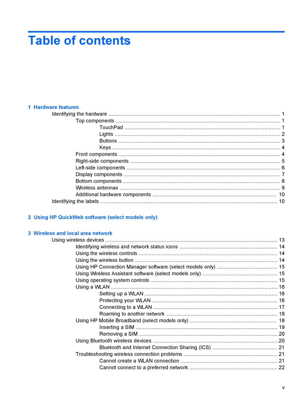 HP 3111000NR manual Table of contents 