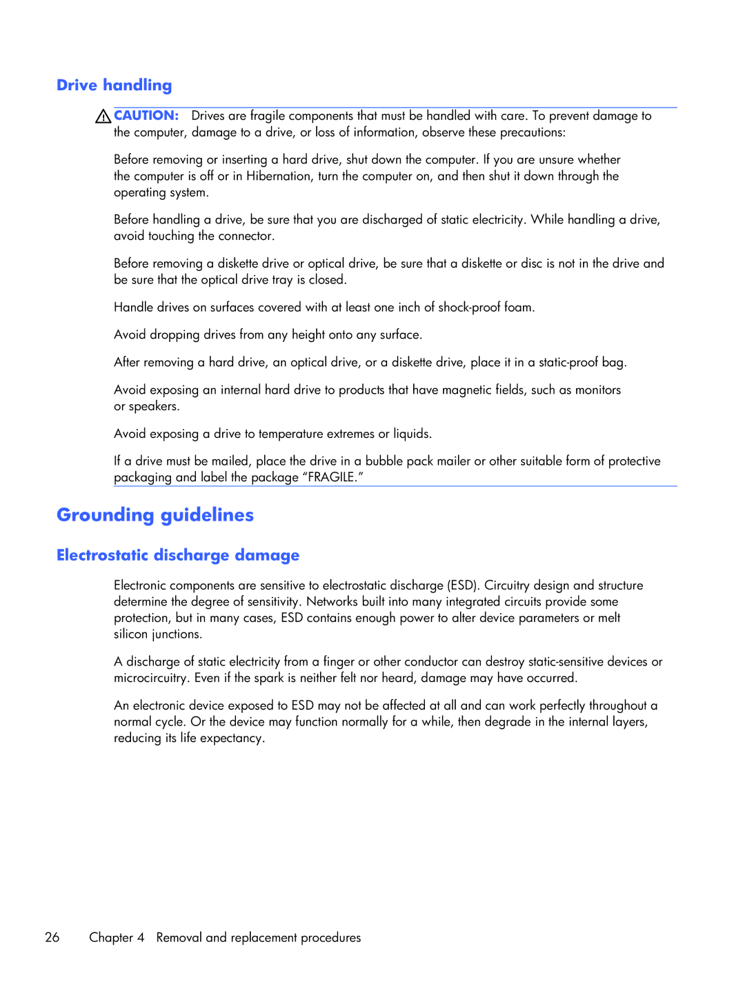 HP 3115m B2C43UT 11.6 B2C43UT#ABA manual Grounding guidelines, Drive handling 