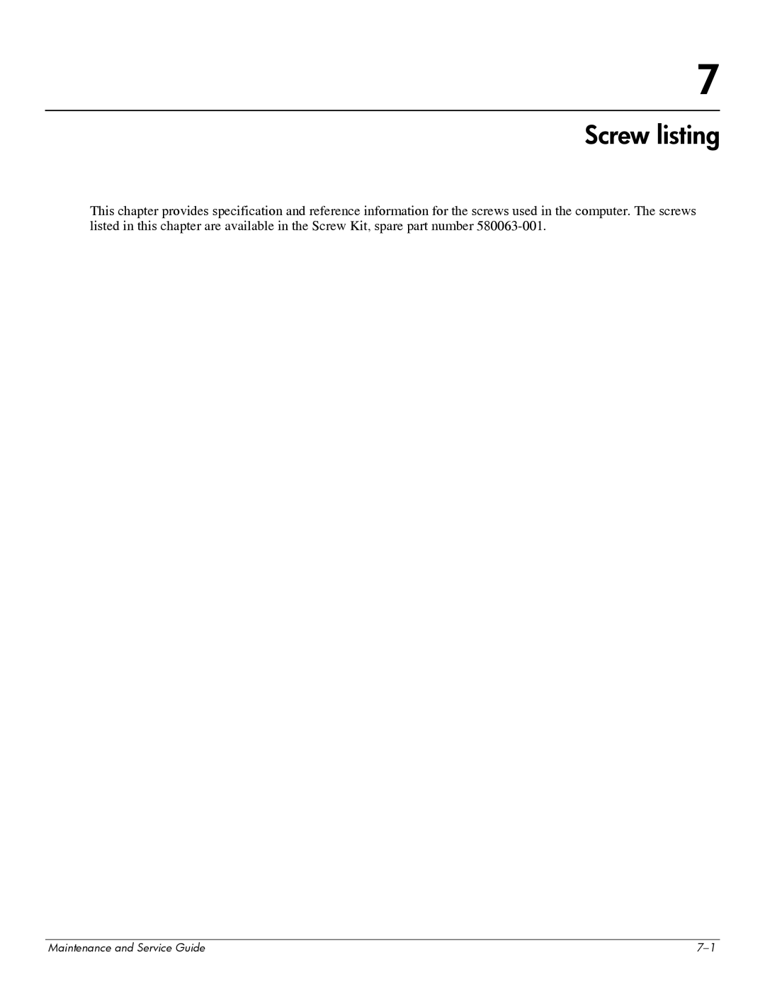 HP 311c-1070EF manual Screw listing 