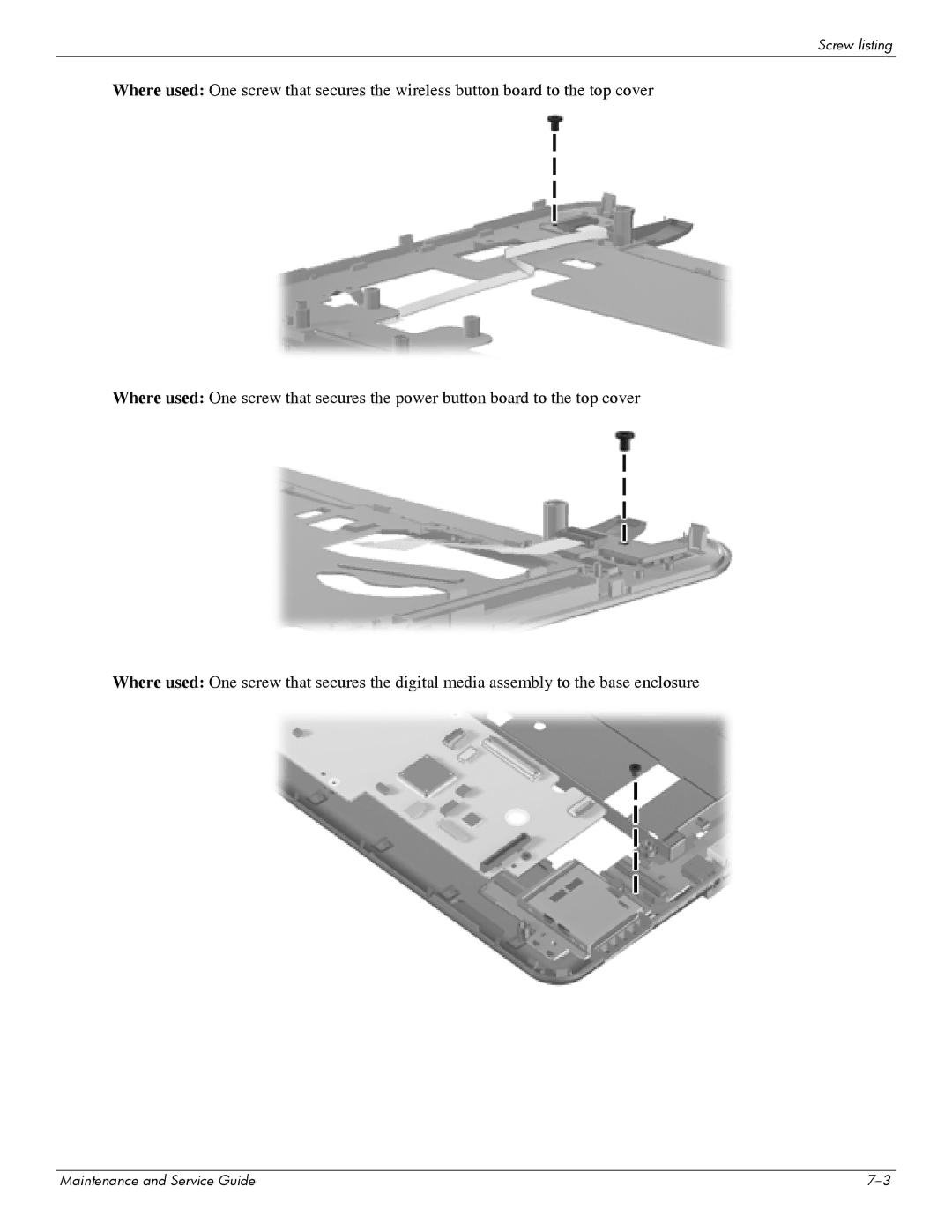 HP 311c-1070EF manual Screw listing 