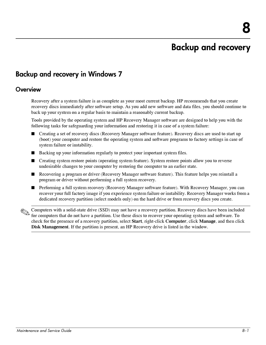 HP 311c-1070EF manual Backup and recovery in Windows, Overview 