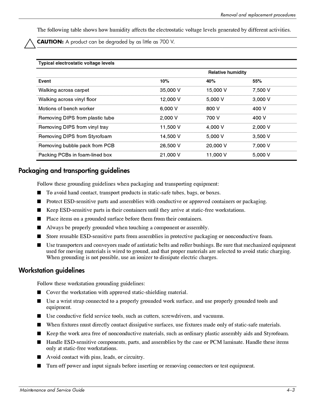 HP 311c-1070EF manual Packaging and transporting guidelines 