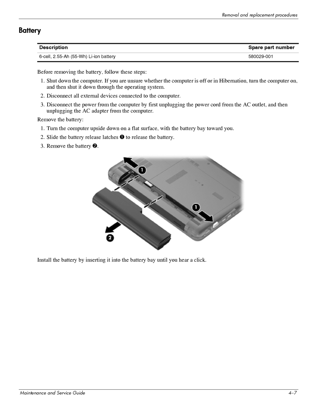 HP 311c-1070EF manual Battery 