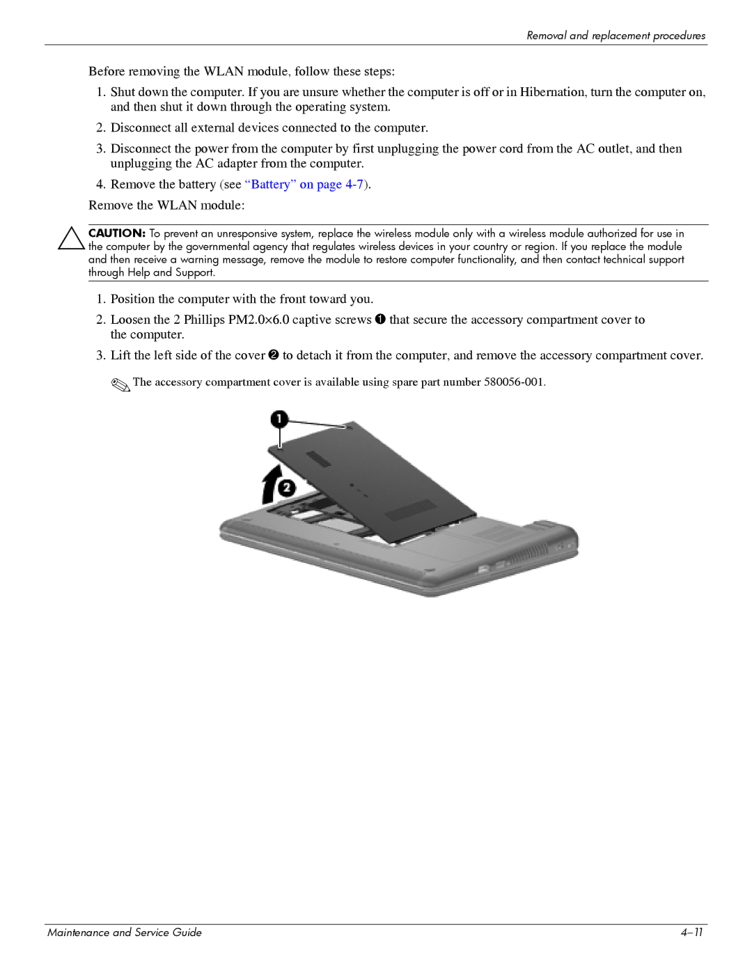 HP 311c-1070EF manual Removal and replacement procedures 