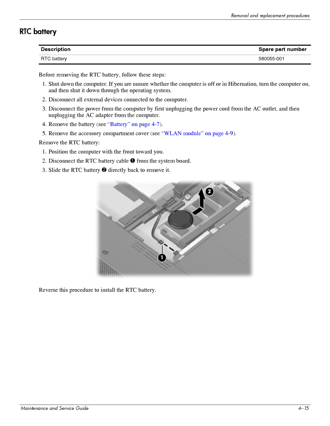 HP 311c-1070EF manual RTC battery 