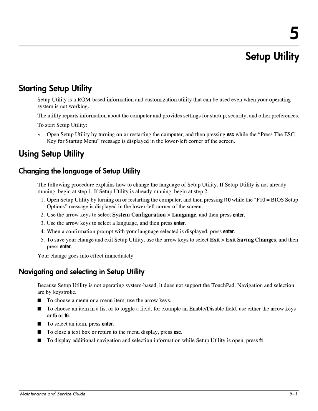 HP 311c-1070EF manual Starting Setup Utility, Using Setup Utility, Changing the language of Setup Utility 