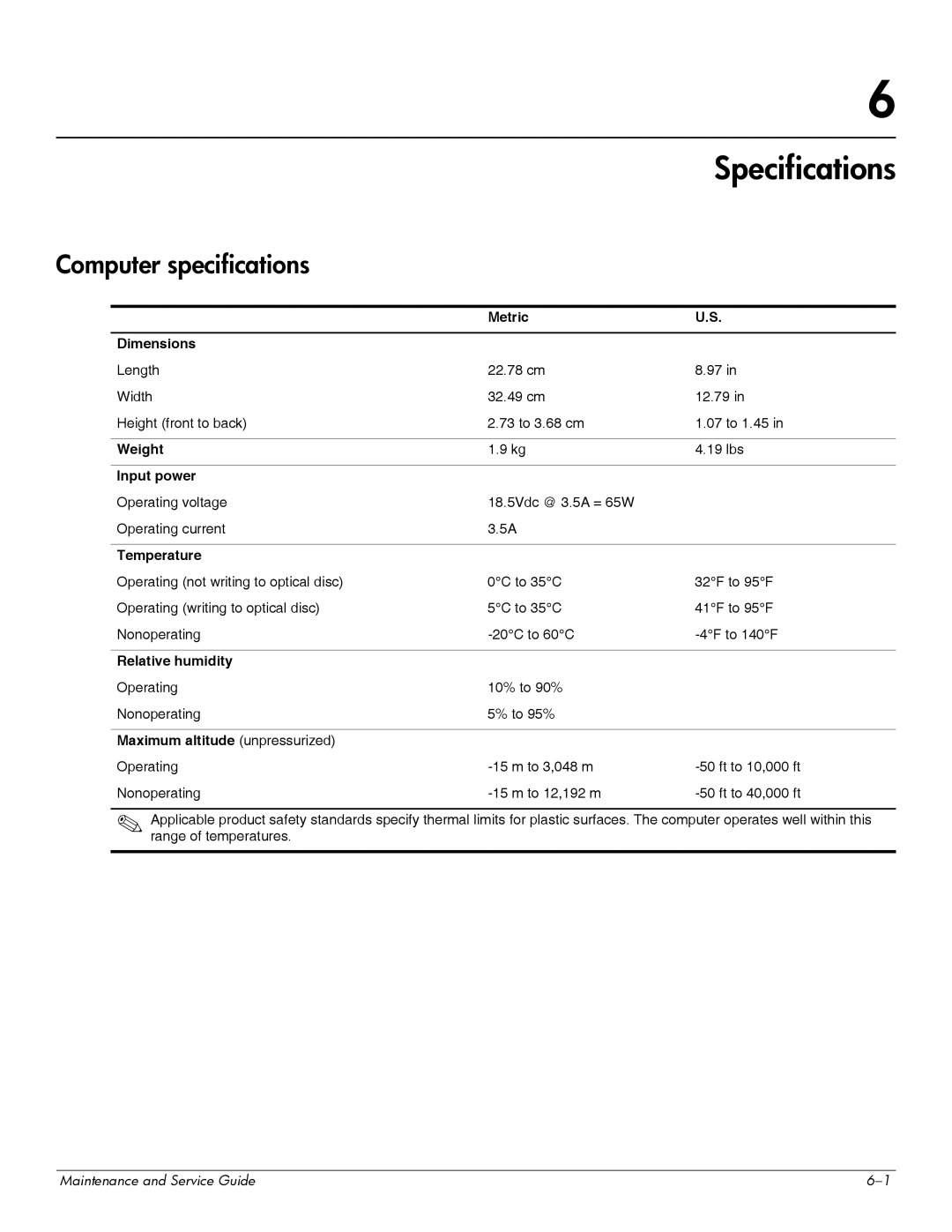 HP 311c-1070EF manual Specifications, Computer specifications 