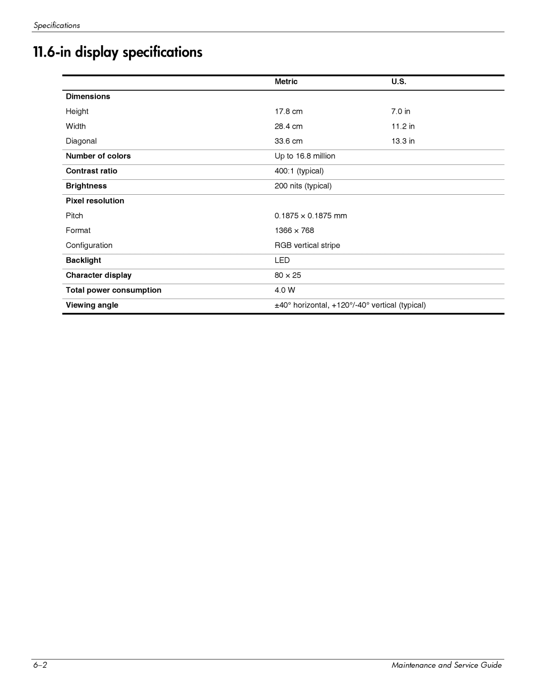 HP 311c-1070EF manual Display specifications 