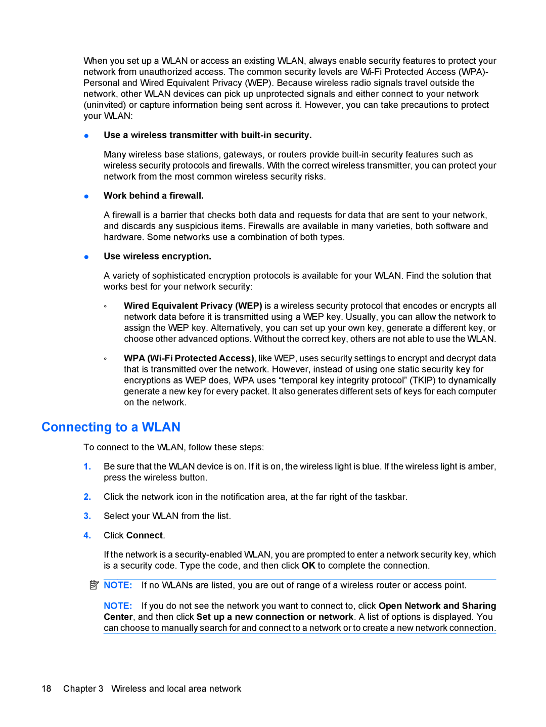 HP 311c-1140EI, 311c-1070EF manual Connecting to a Wlan, Use a wireless transmitter with built-in security 