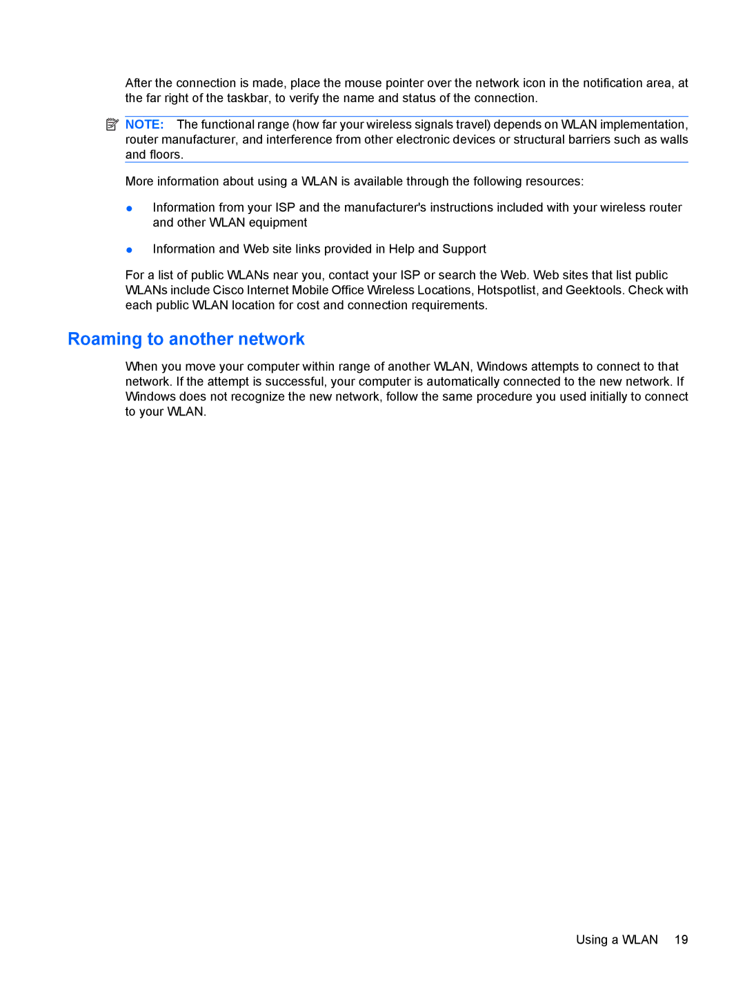 HP 311c-1070EF, 311c-1140EI manual Roaming to another network 