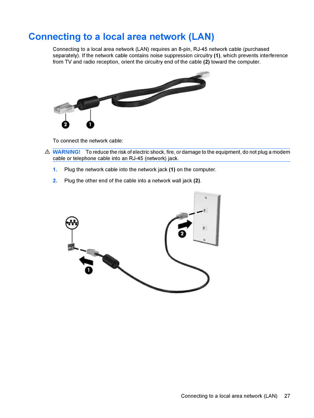 HP 311c-1070EF, 311c-1140EI manual Connecting to a local area network LAN 